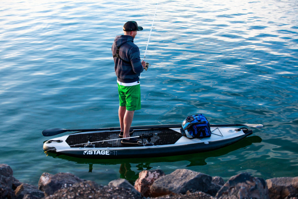 paddle board set up for fishing